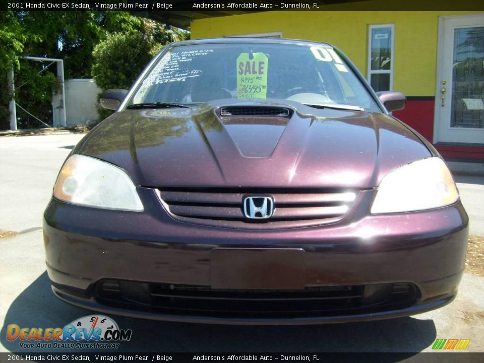 2001 Honda Civic EX Sedan Vintage Plum Pearl / Beige Photo #8