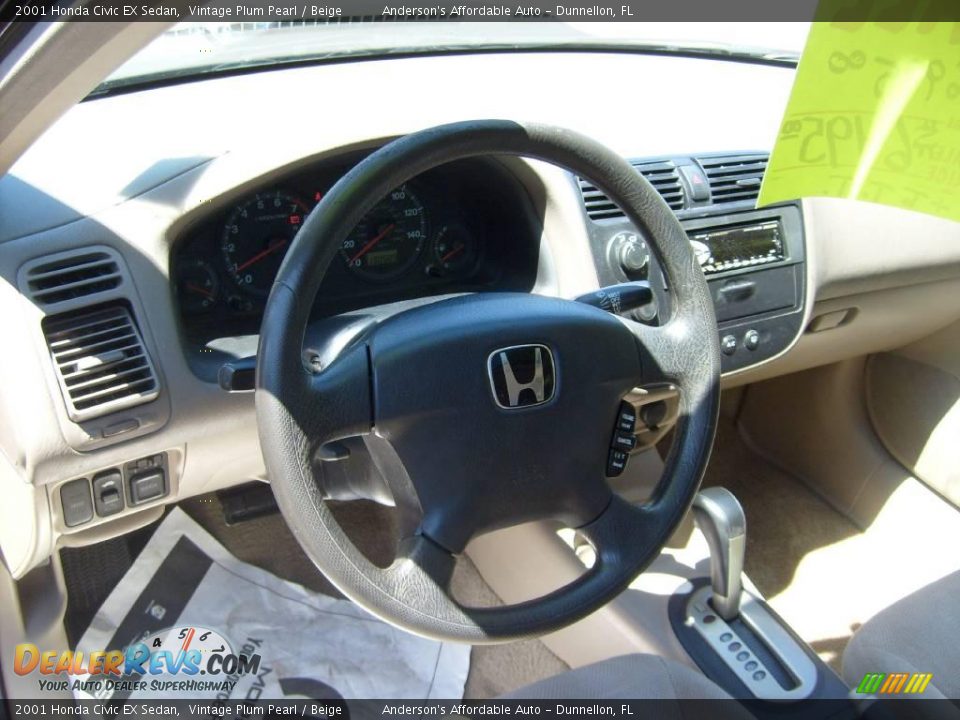 2001 Honda Civic EX Sedan Vintage Plum Pearl / Beige Photo #16