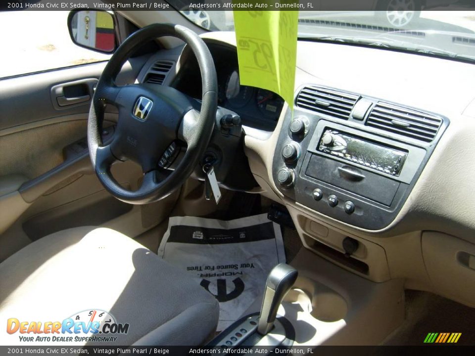 2001 Honda Civic EX Sedan Vintage Plum Pearl / Beige Photo #17