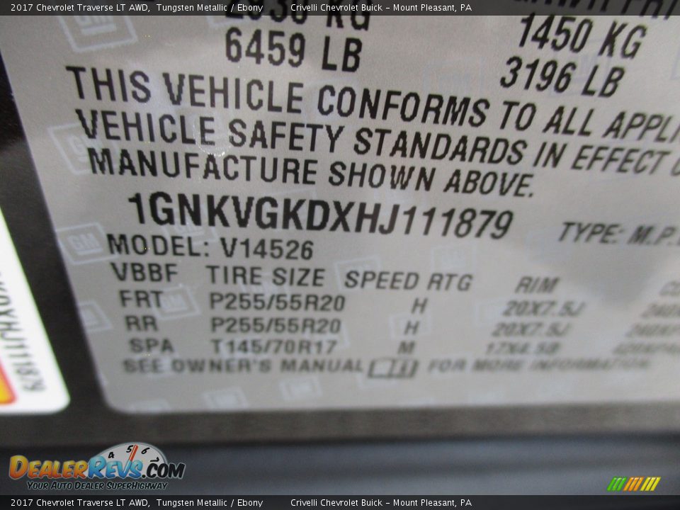 2017 Chevrolet Traverse LT AWD Tungsten Metallic / Ebony Photo #19