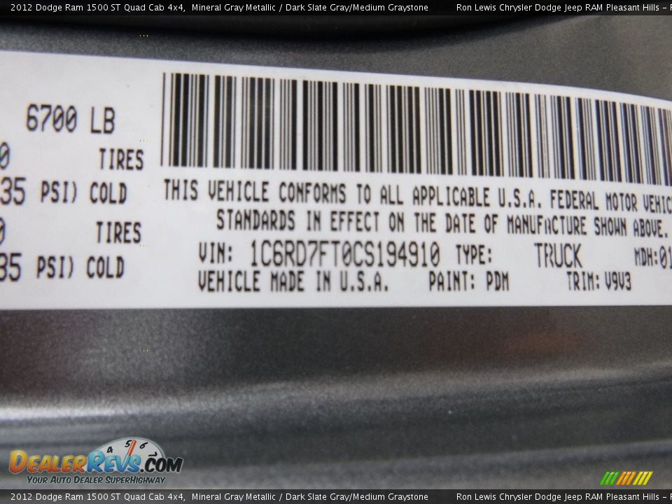 2012 Dodge Ram 1500 ST Quad Cab 4x4 Mineral Gray Metallic / Dark Slate Gray/Medium Graystone Photo #12