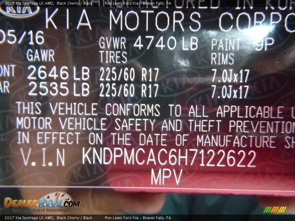 2017 Kia Sportage LX AWD Black Cherry / Black Photo #15