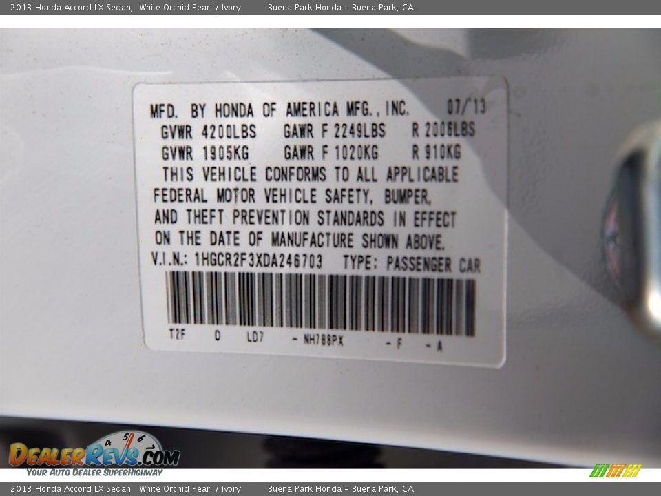 2013 Honda Accord LX Sedan White Orchid Pearl / Ivory Photo #32