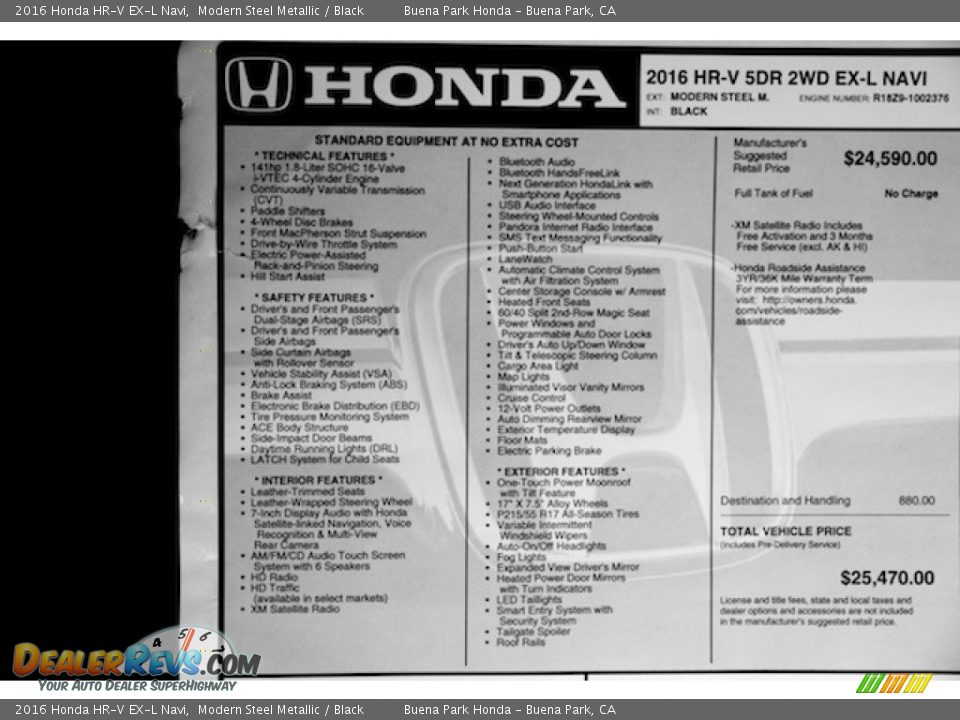 2016 Honda HR-V EX-L Navi Modern Steel Metallic / Black Photo #19