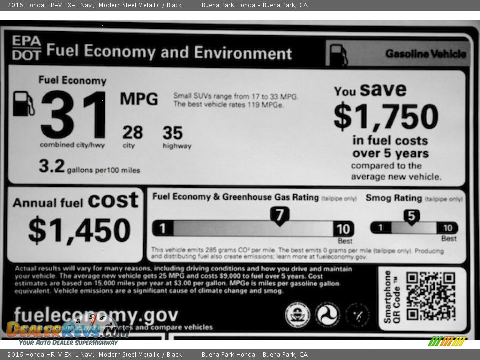 2016 Honda HR-V EX-L Navi Modern Steel Metallic / Black Photo #20