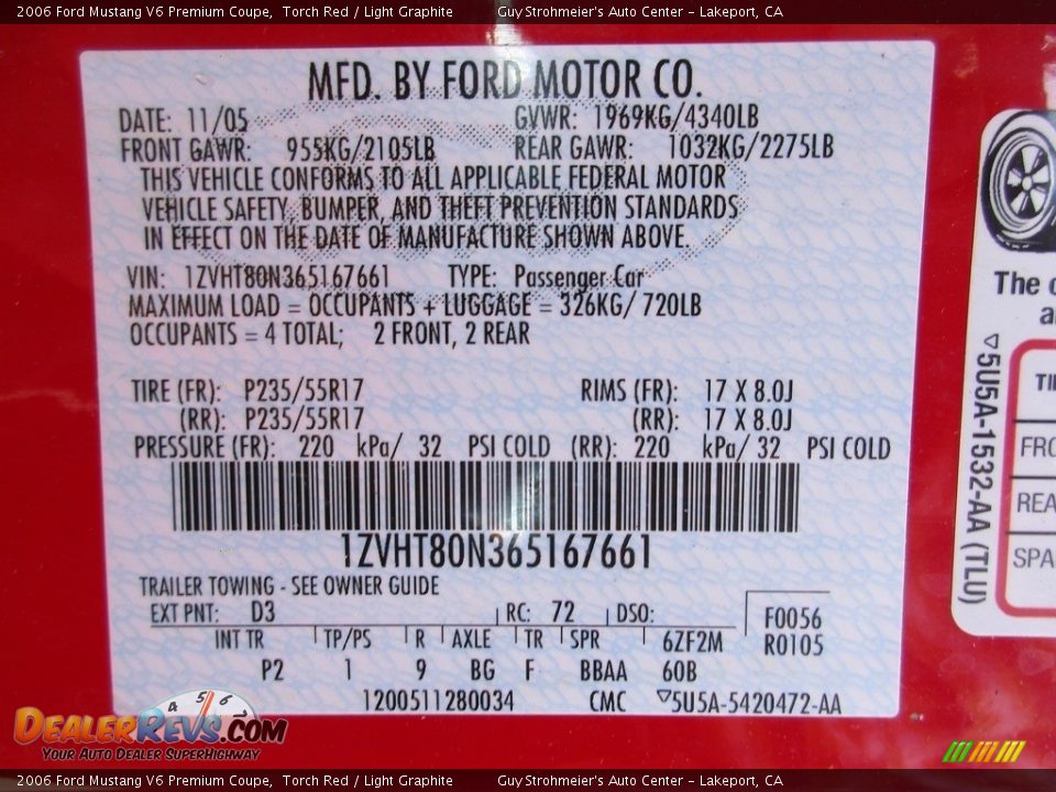 2006 Ford Mustang V6 Premium Coupe Torch Red / Light Graphite Photo #24