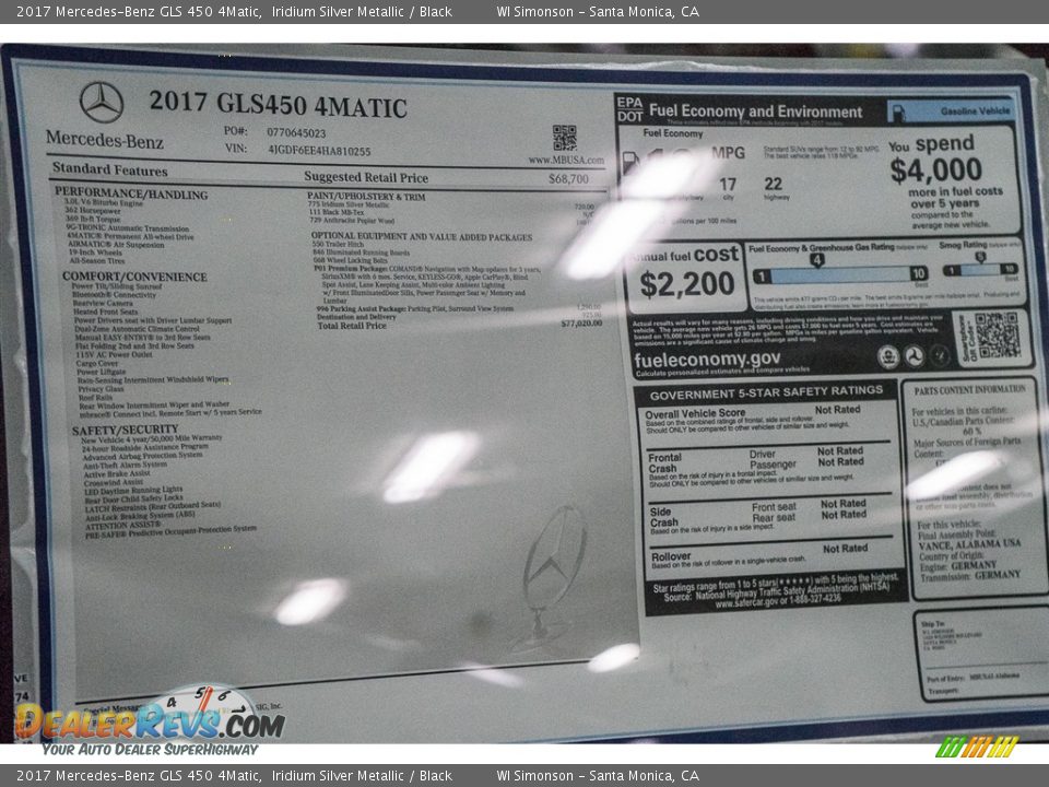 2017 Mercedes-Benz GLS 450 4Matic Iridium Silver Metallic / Black Photo #11