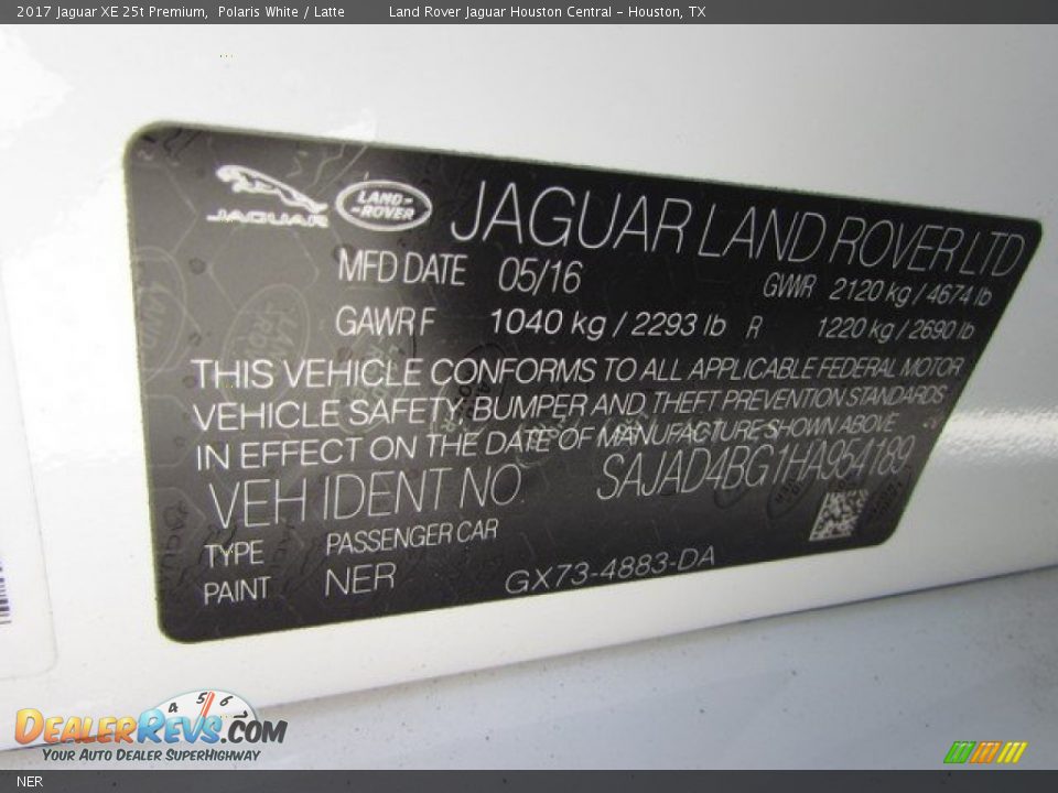 Jaguar Color Code NER Polaris White