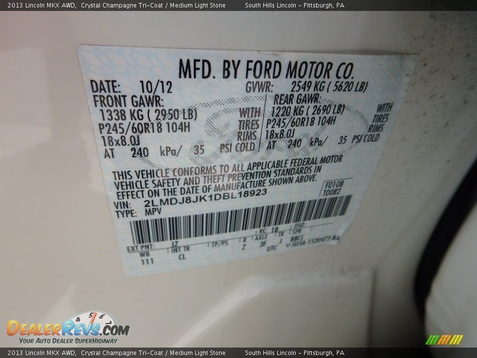 2013 Lincoln MKX AWD Crystal Champagne Tri-Coat / Medium Light Stone Photo #23