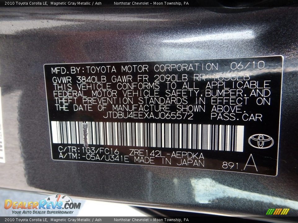 2010 Toyota Corolla LE Magnetic Gray Metallic / Ash Photo #29