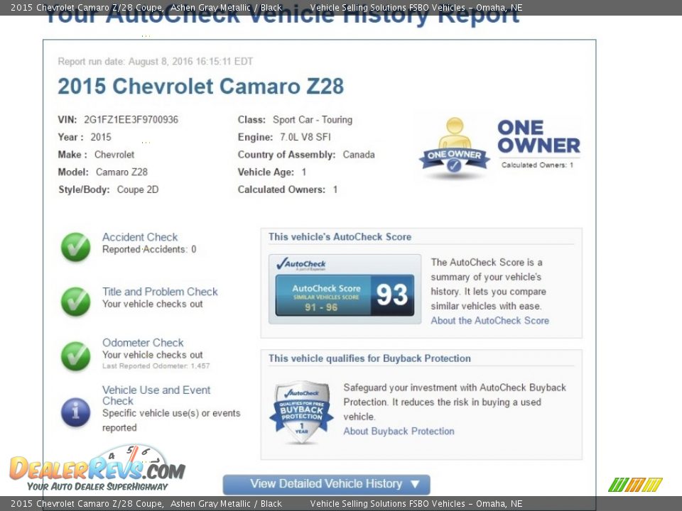 Dealer Info of 2015 Chevrolet Camaro Z/28 Coupe Photo #2