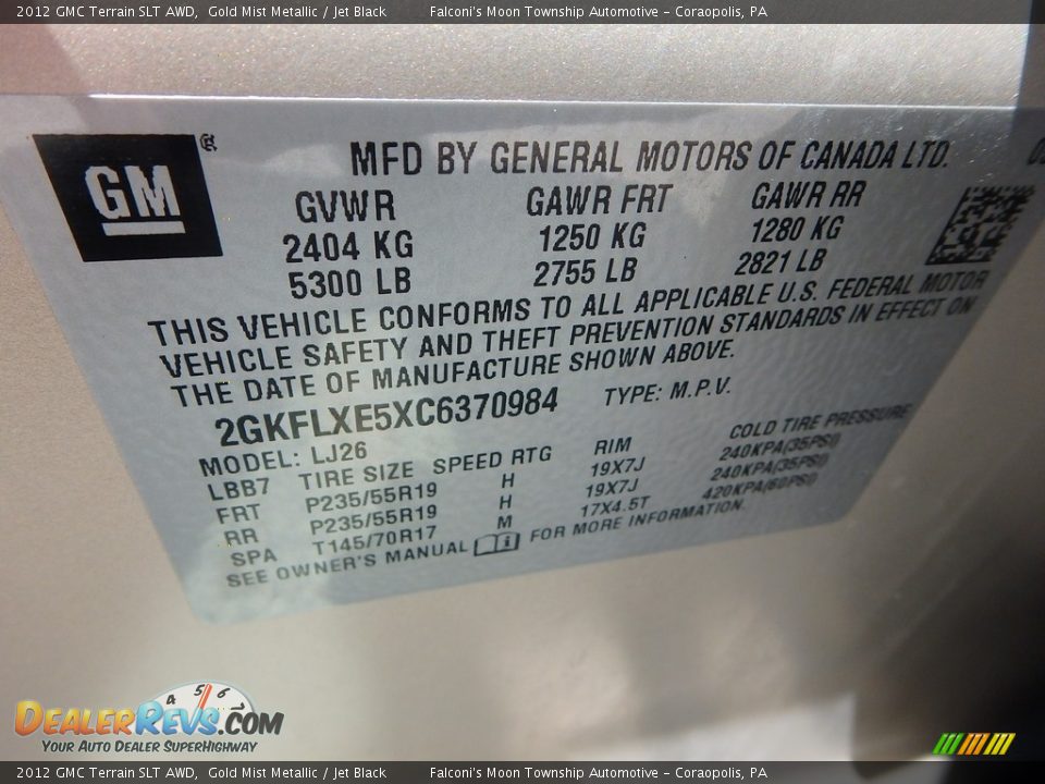 2012 GMC Terrain SLT AWD Gold Mist Metallic / Jet Black Photo #23