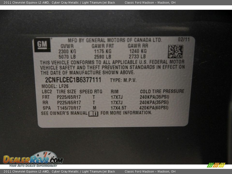 2011 Chevrolet Equinox LS AWD Cyber Gray Metallic / Light Titanium/Jet Black Photo #20