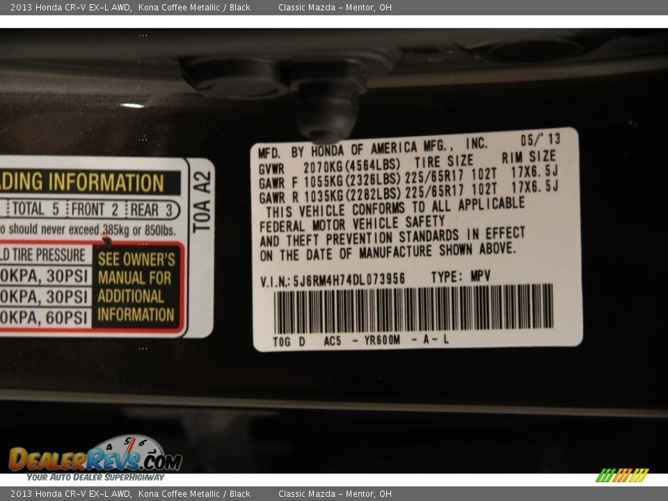 2013 Honda CR-V EX-L AWD Kona Coffee Metallic / Black Photo #17