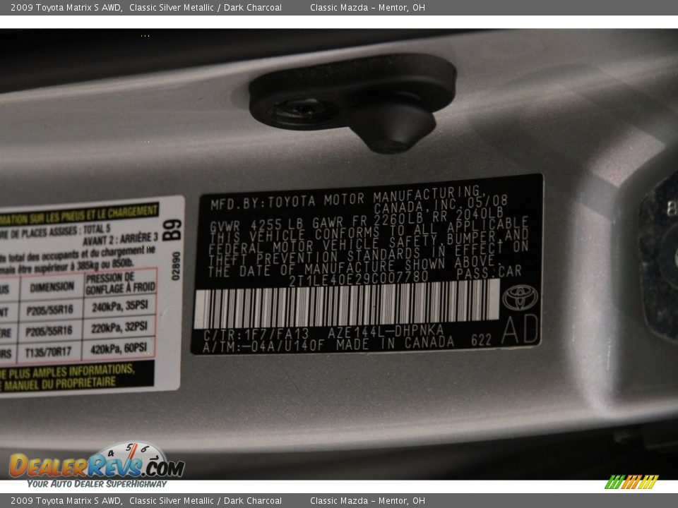 2009 Toyota Matrix S AWD Classic Silver Metallic / Dark Charcoal Photo #16