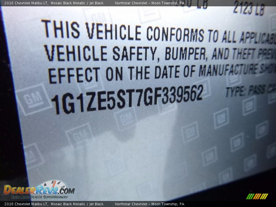 2016 Chevrolet Malibu LT Mosaic Black Metallic / Jet Black Photo #15