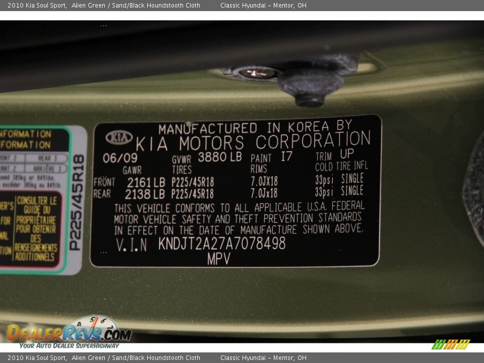 2010 Kia Soul Sport Alien Green / Sand/Black Houndstooth Cloth Photo #17