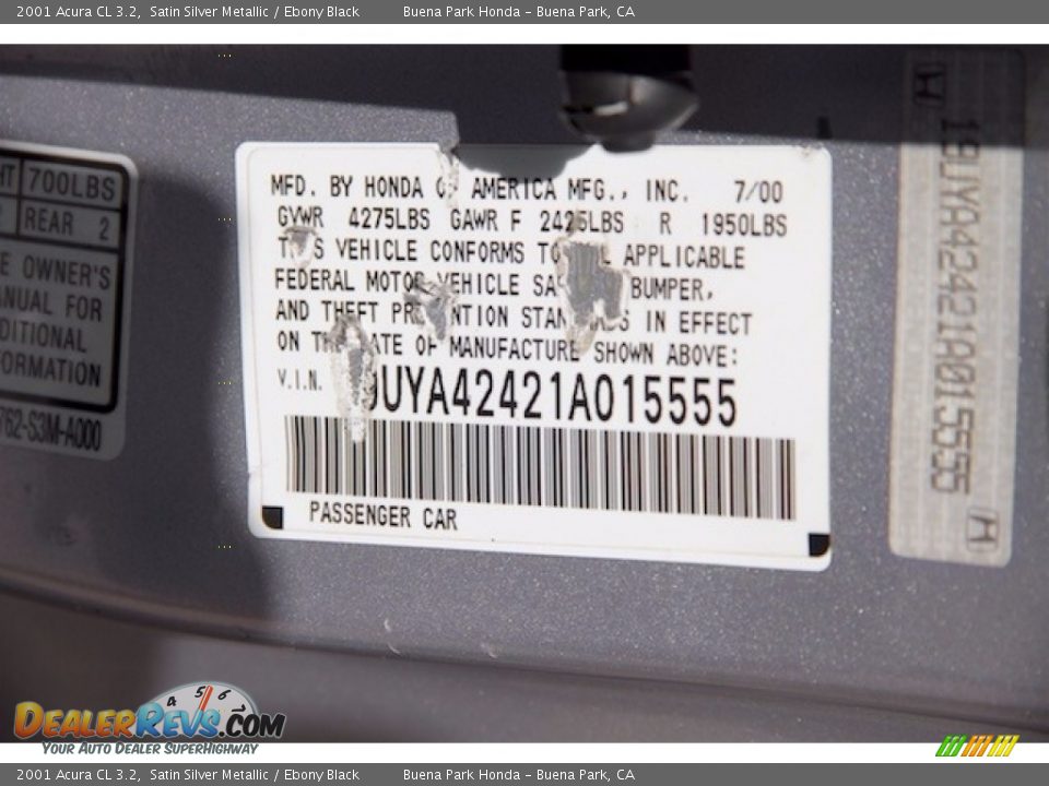 2001 Acura CL 3.2 Satin Silver Metallic / Ebony Black Photo #26