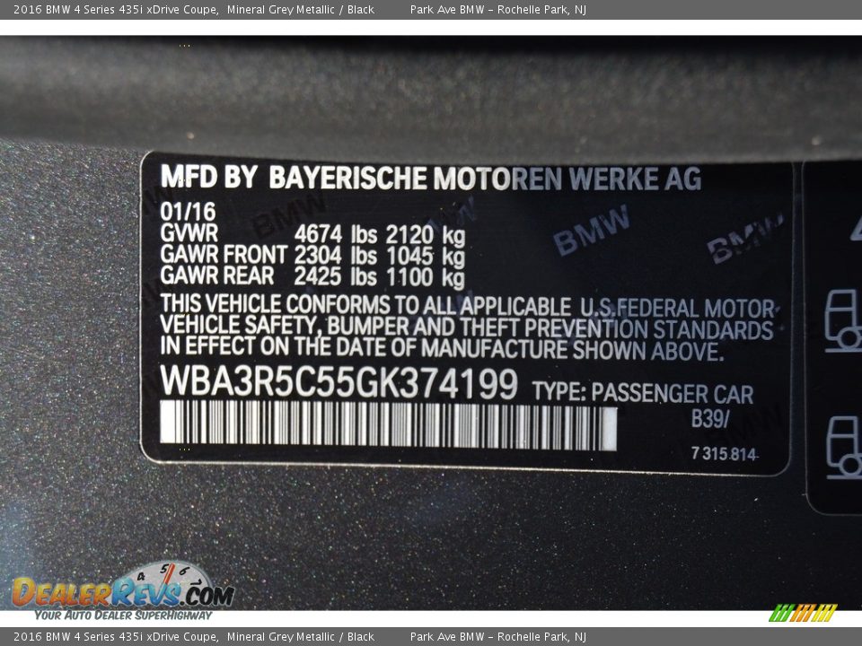 2016 BMW 4 Series 435i xDrive Coupe Mineral Grey Metallic / Black Photo #35