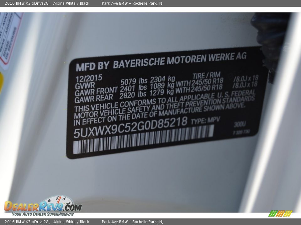 2016 BMW X3 xDrive28i Alpine White / Black Photo #34