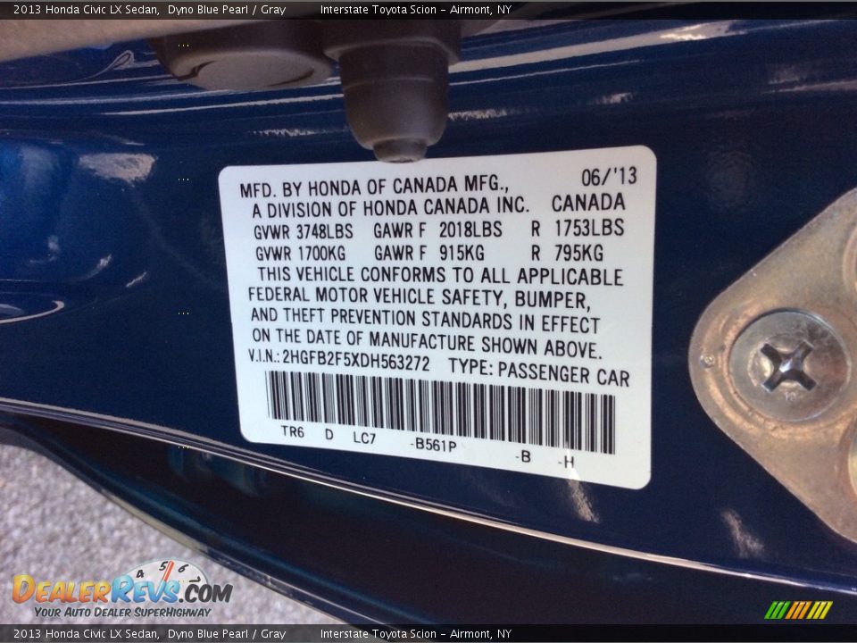 2013 Honda Civic LX Sedan Dyno Blue Pearl / Gray Photo #24