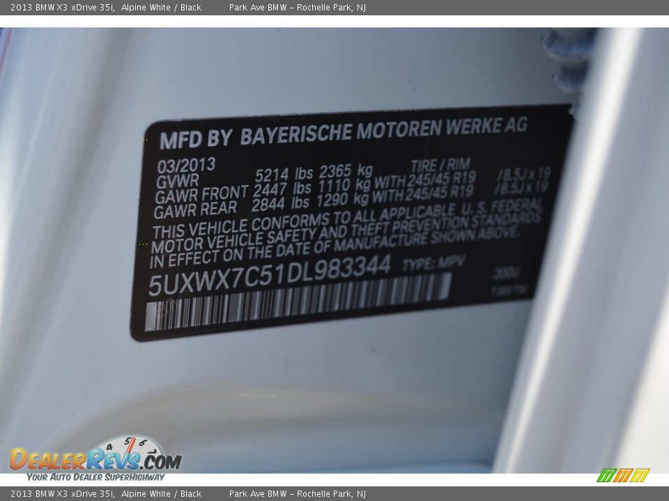 2013 BMW X3 xDrive 35i Alpine White / Black Photo #34