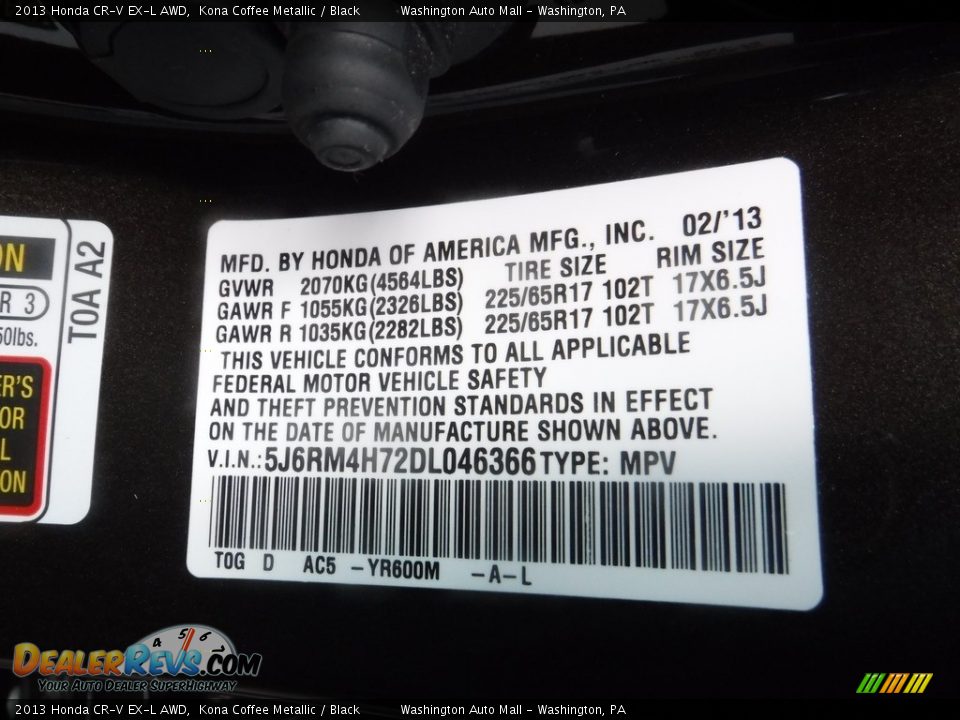 2013 Honda CR-V EX-L AWD Kona Coffee Metallic / Black Photo #24