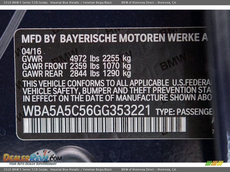 2016 BMW 5 Series 528i Sedan Imperial Blue Metallic / Venetian Beige/Black Photo #7