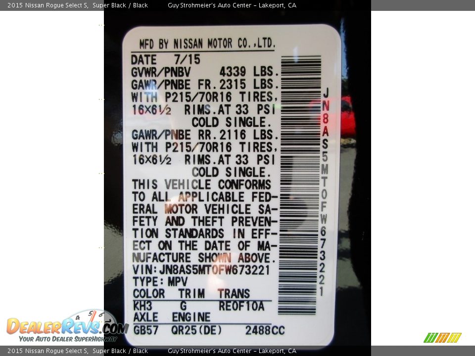 2015 Nissan Rogue Select S Super Black / Black Photo #25