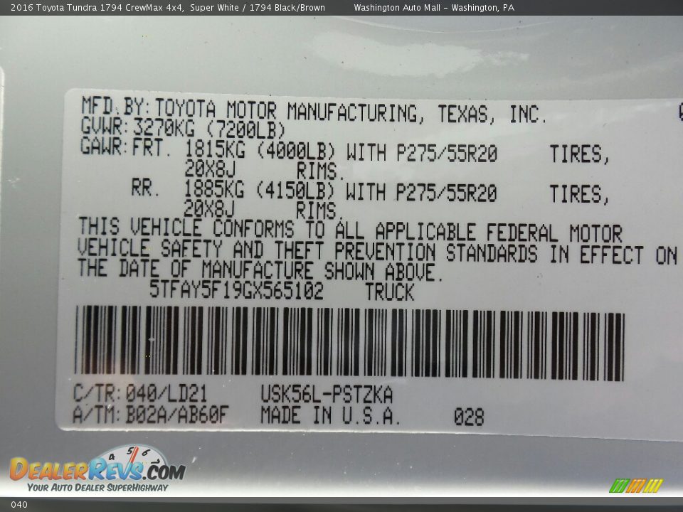 Toyota Color Code 040 Super White