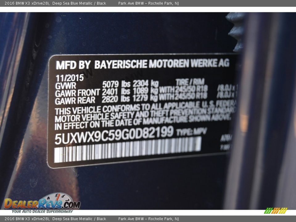 2016 BMW X3 xDrive28i Deep Sea Blue Metallic / Black Photo #34