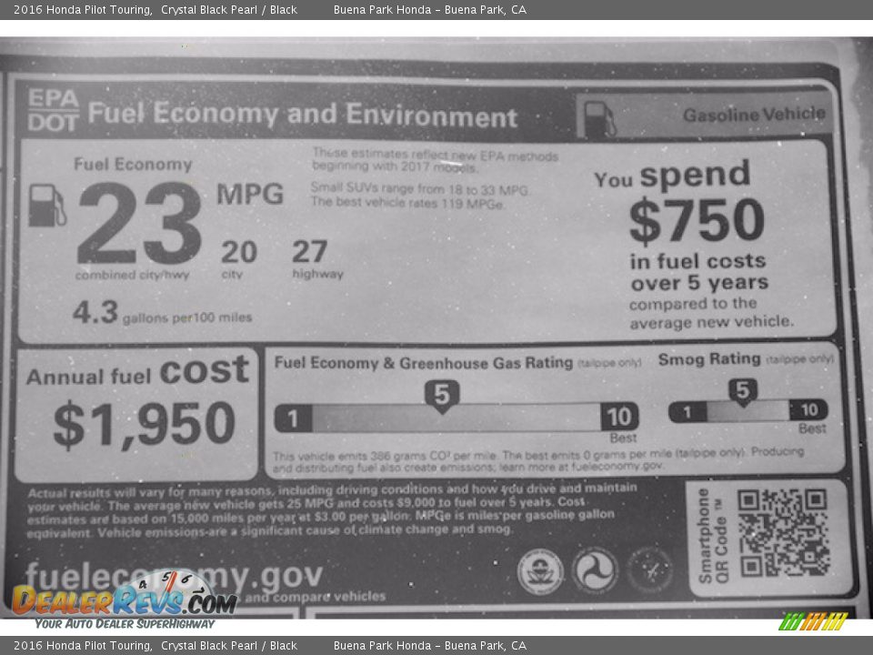 2016 Honda Pilot Touring Crystal Black Pearl / Black Photo #22