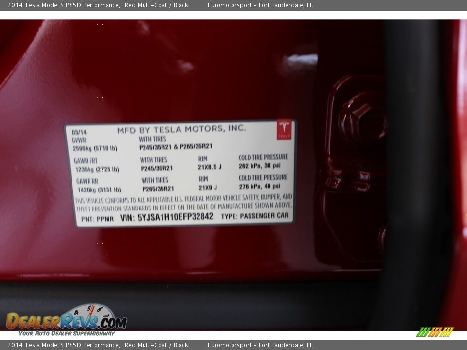 Info Tag of 2014 Tesla Model S P85D Performance Photo #26