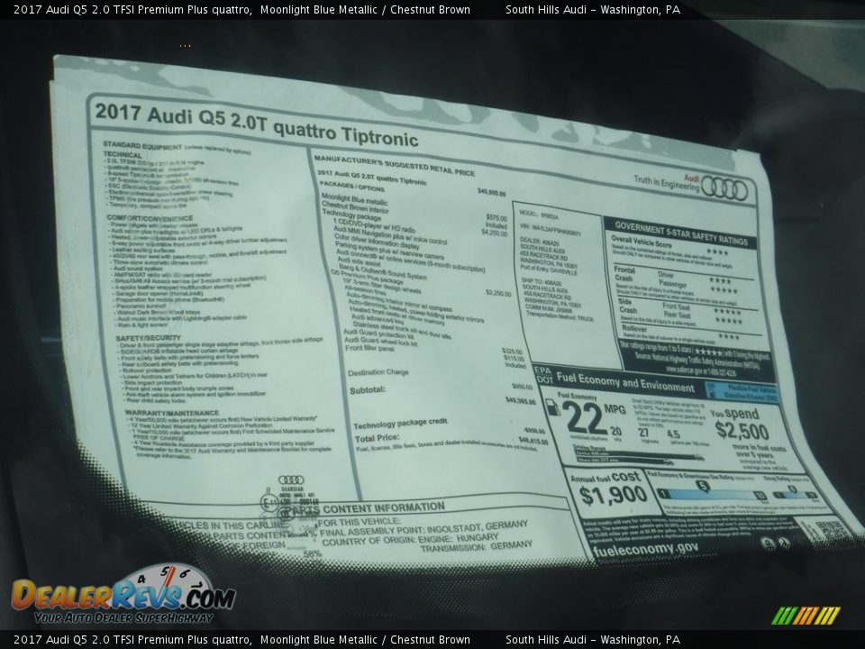 2017 Audi Q5 2.0 TFSI Premium Plus quattro Window Sticker Photo #9