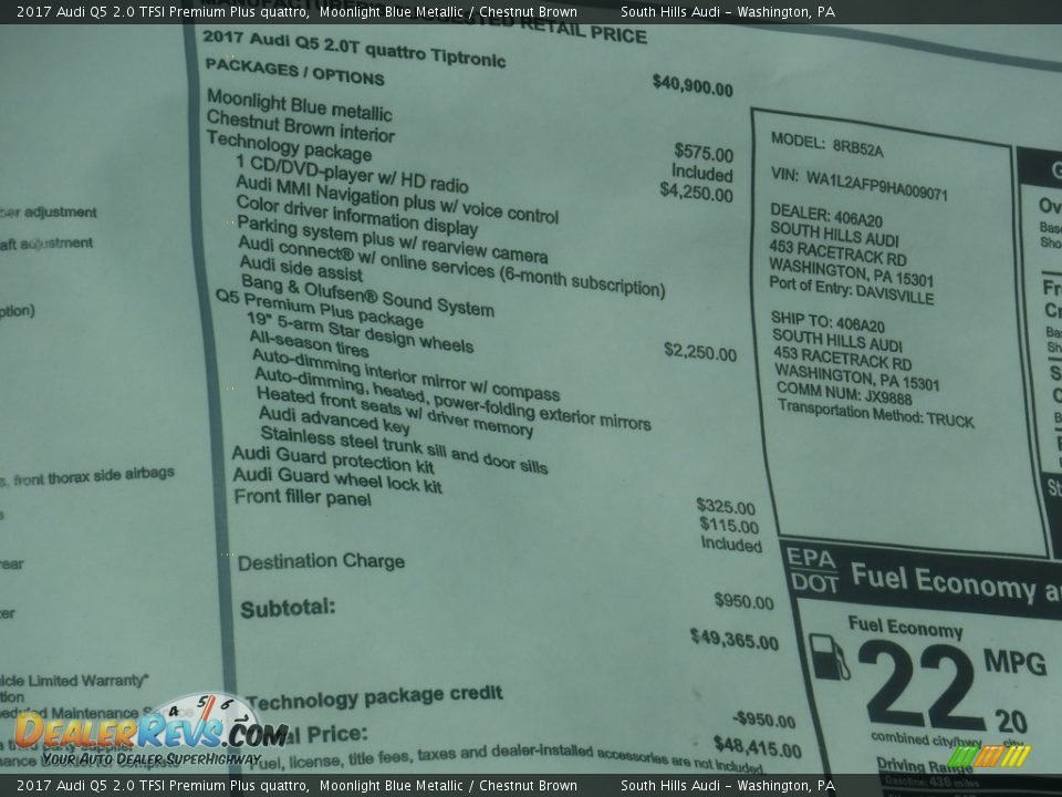 2017 Audi Q5 2.0 TFSI Premium Plus quattro Moonlight Blue Metallic / Chestnut Brown Photo #10