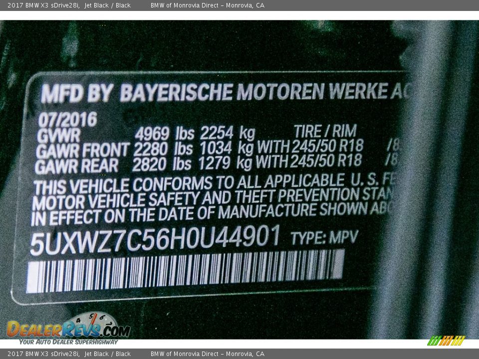 2017 BMW X3 sDrive28i Jet Black / Black Photo #7