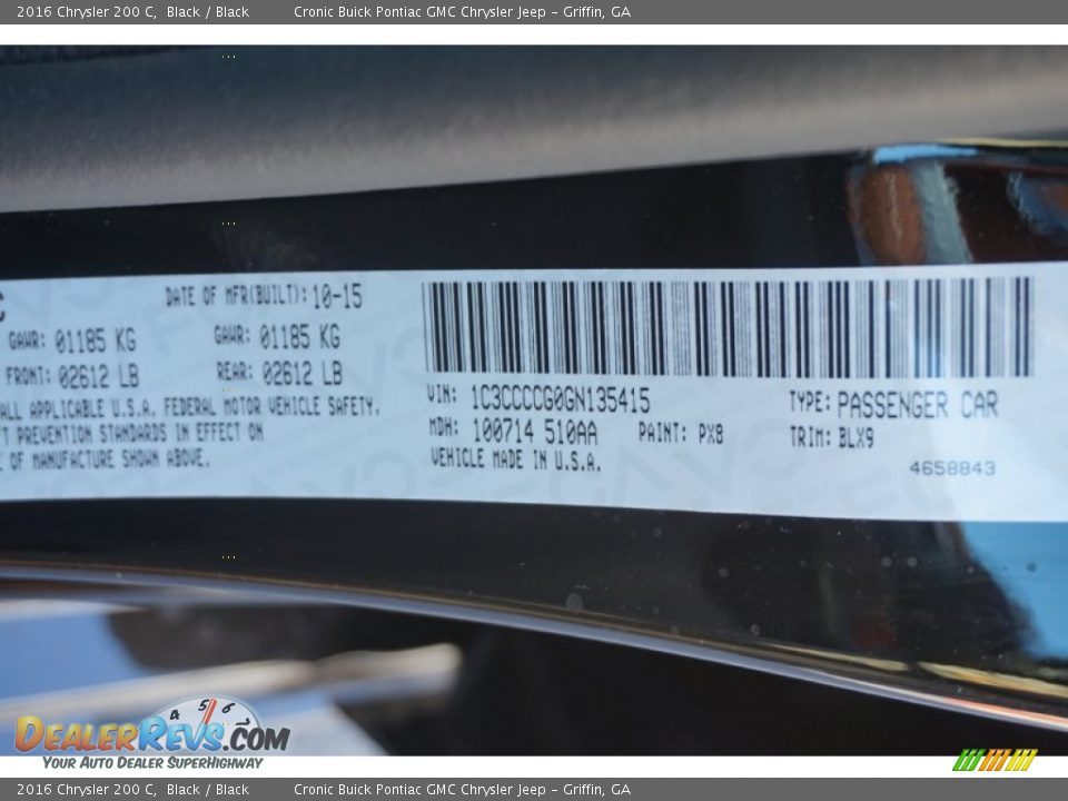 2016 Chrysler 200 C Black / Black Photo #17