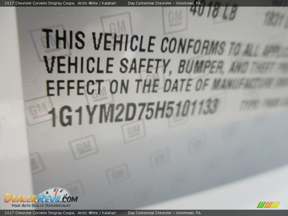 2017 Chevrolet Corvette Stingray Coupe Arctic White / Kalahari Photo #19