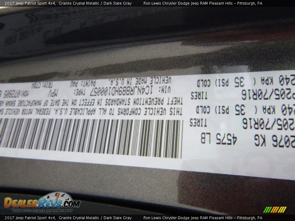 2017 Jeep Patriot Sport 4x4 Granite Crystal Metallic / Dark Slate Gray Photo #15