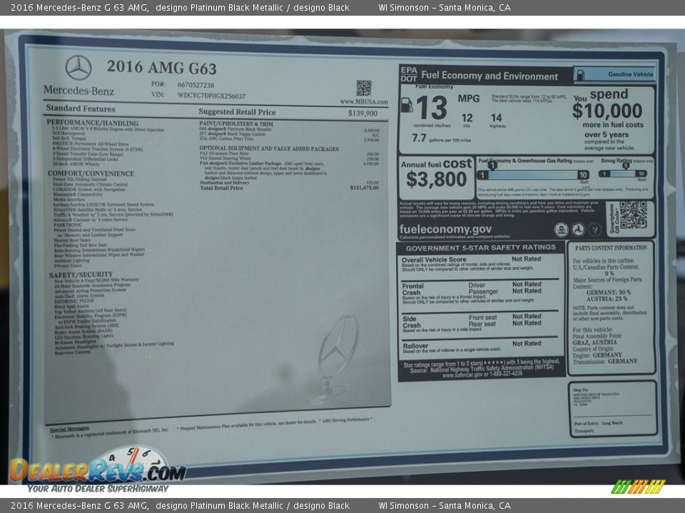 2016 Mercedes-Benz G 63 AMG designo Platinum Black Metallic / designo Black Photo #10