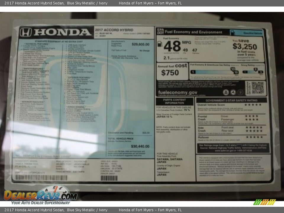 2017 Honda Accord Hybrid Sedan Window Sticker Photo #30