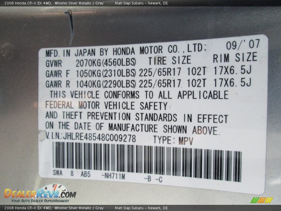 2008 Honda CR-V EX 4WD Whistler Silver Metallic / Gray Photo #29