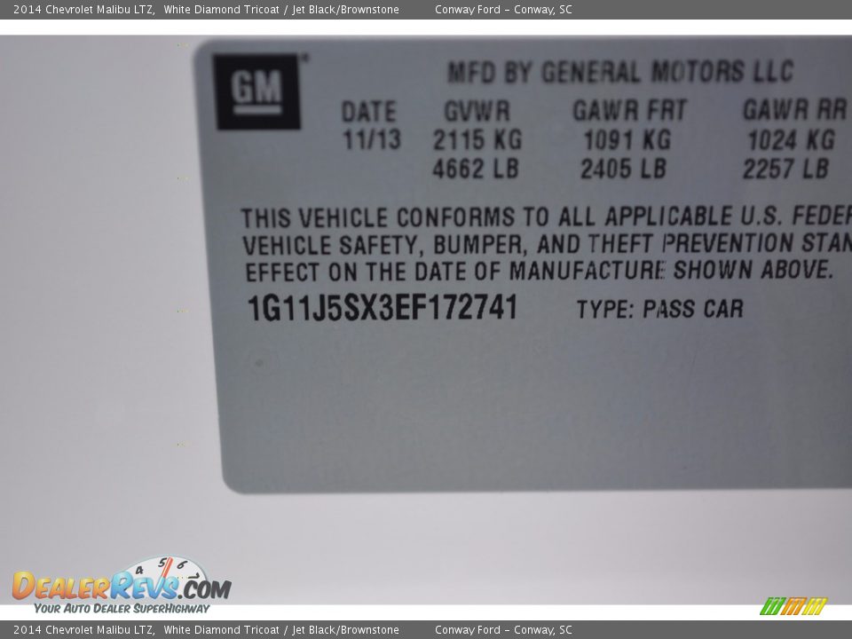 2014 Chevrolet Malibu LTZ White Diamond Tricoat / Jet Black/Brownstone Photo #11