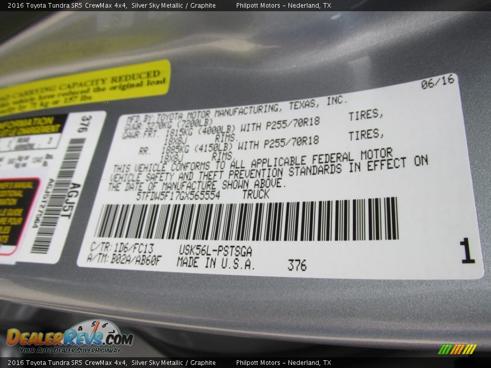 2016 Toyota Tundra SR5 CrewMax 4x4 Silver Sky Metallic / Graphite Photo #36