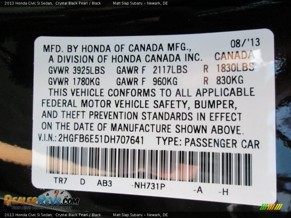 2013 Honda Civic Si Sedan Crystal Black Pearl / Black Photo #30