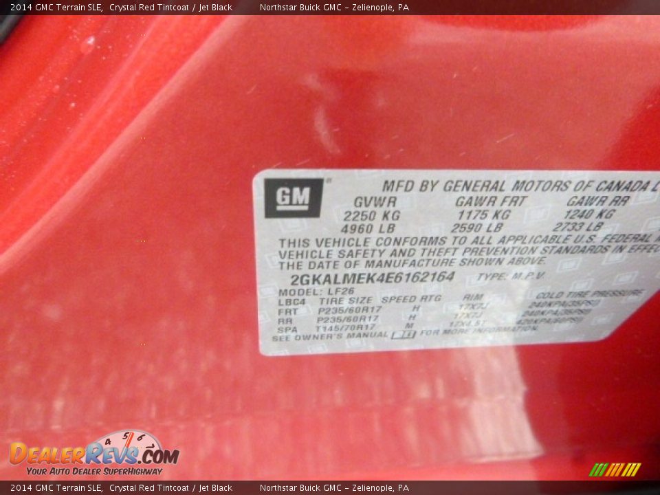 2014 GMC Terrain SLE Crystal Red Tintcoat / Jet Black Photo #18