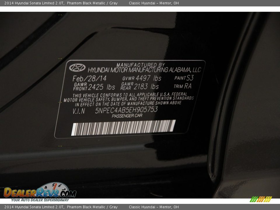 2014 Hyundai Sonata Limited 2.0T Phantom Black Metallic / Gray Photo #18