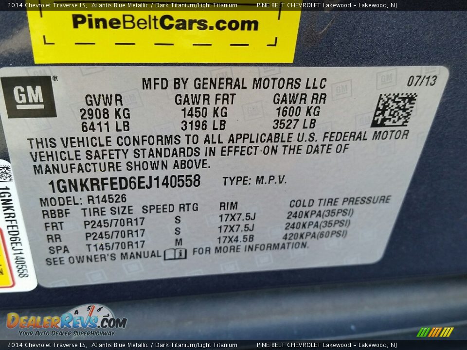 2014 Chevrolet Traverse LS Atlantis Blue Metallic / Dark Titanium/Light Titanium Photo #30