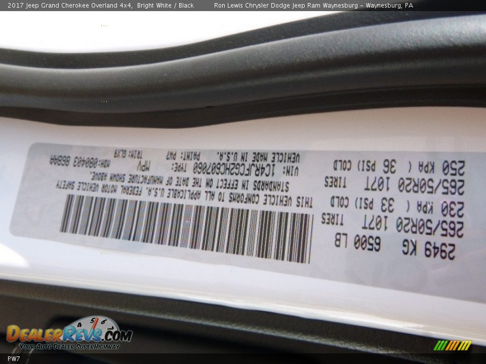 Jeep Color Code PW7 Bright White