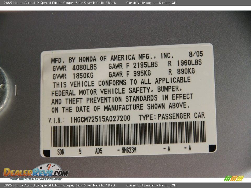 2005 Honda Accord LX Special Edition Coupe Satin Silver Metallic / Black Photo #17